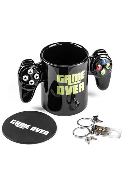 Gadget Master Set for gamers GAME OVER – mug, coaster, and keychains