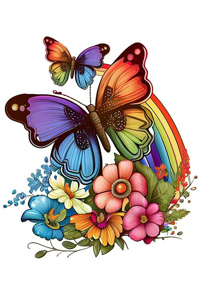 BV Decorative Sticker, Butterfly, Rainbow and Flowers, Multicolor, 68 cm, 1210STK