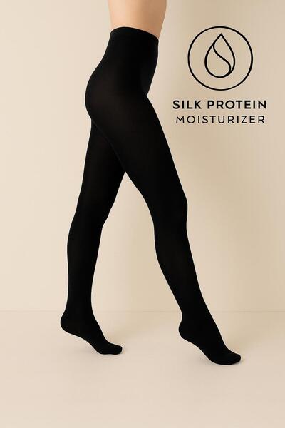 DÜVEN Chiloți negri parfumați 50 den cu proteine din mătase – talie ultra-moale, mată și confortabilă