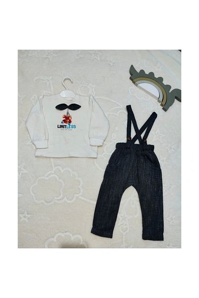 Diji Baby 9-12-18 Months Bow Tie Sweat Jeans Trousers 2-Piece Baby Boy Salopet Set