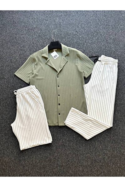 tetramoda Crepe Fabric Regular Fit Shirt Pants and Shorts Set Set of 3