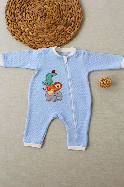 shopwave 6-9 12-18 18-24 24-36 Months Animal Embroidered Honeycomb Fabric Baby Boy Jumpsuit with Zipper