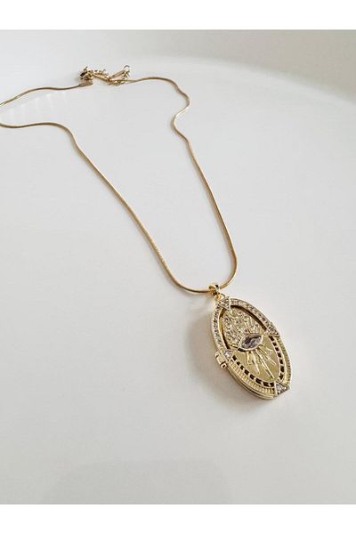 DEVİ fashion Steel Eye Figured Opened Locket Necklace 40 cm
