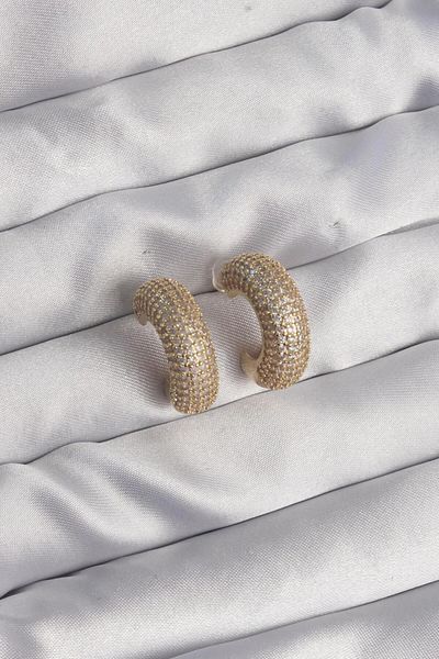 REBORN DESIGN Brass Gold Color Zircon Stone Half Hoop Earrings
