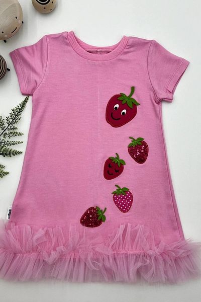 shopwave 1-2-3 Years Sequined Strawberries Embroidered Skirt Frilly Gilet Girl's Dress