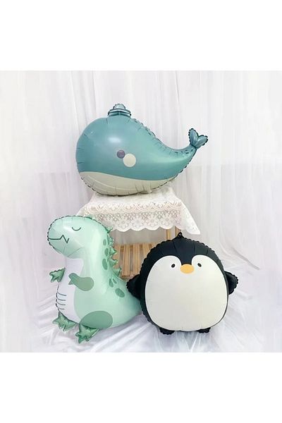 DÜVENCİ TİCARET Set of 3 Foil Balloons Dinosaur Penguin Fish