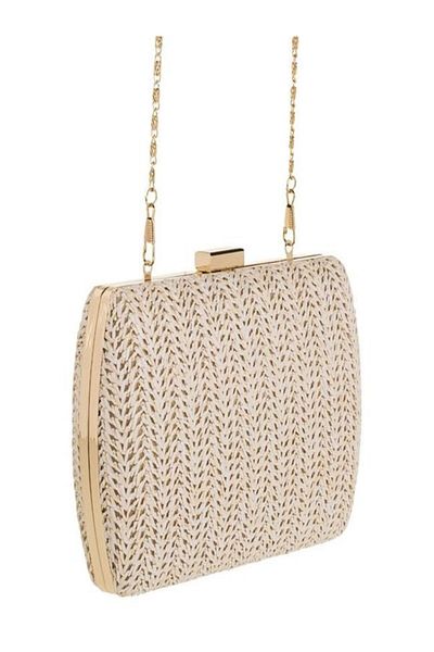 OEM Summer Clutch Purse with Gold Chain, 19x5x12cm – Elegant Rattan Design
