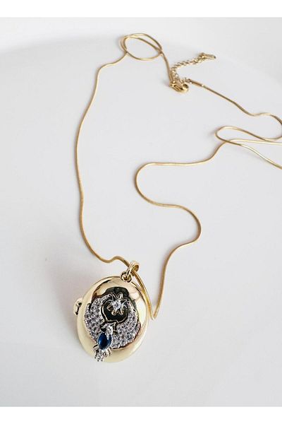 DEVİ fashion Steel Alya Anka Bird Locket Long Necklace 60 cm