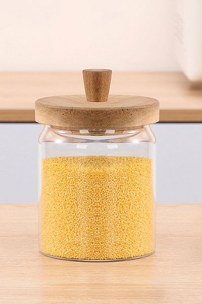 Meturas Acacia Vacuum Lid Glass Jar 450 Ml, Leakproof Lid, Suitable for Storing Nuts and Spices
