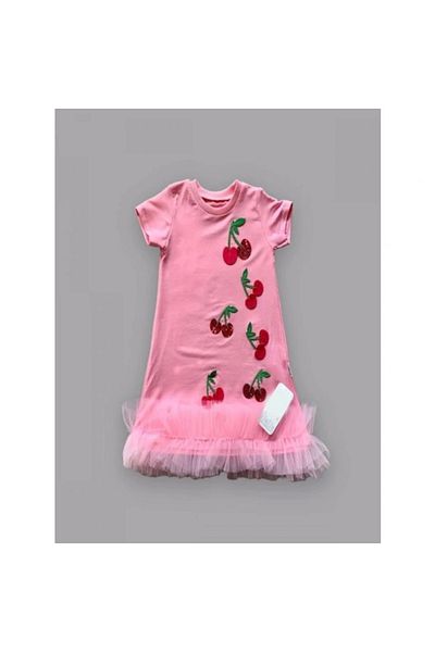 shopwave 1-2-3 Years Sequined Cherry Embroidered Skirt Frilly Gilet Girl's Dress