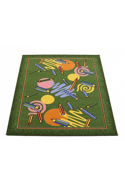 PRİNT Children's Room Carpet Covorexpert Crayons 1127w8, Various Sizes, Green, Anti-Allergic