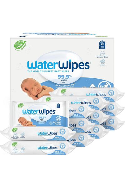 WaterWipes Plastic-Free Original Baby Wipes, Unscented & Hypoallergenic for Sensitive Skin, 60 Count