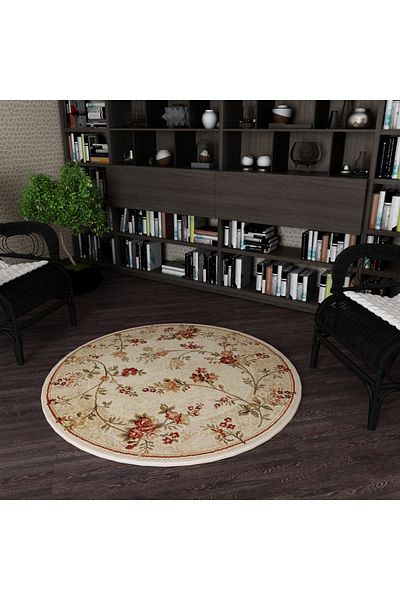 Lotos Round Carpet Covorexpert 551-100, Various Sizes, Beige, Cream, 8 Mm Thread, Anti-Allergic, Living Room