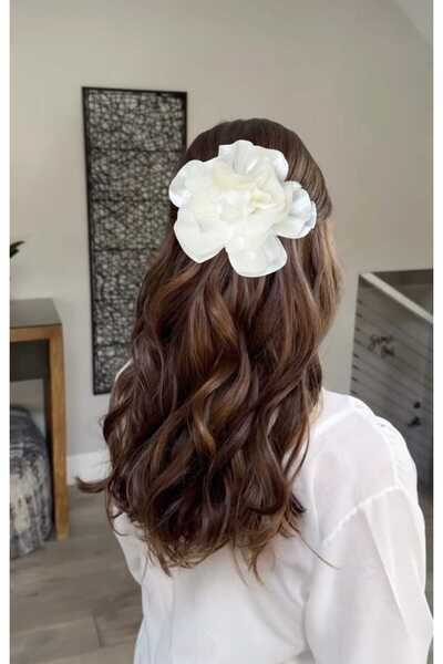 MutluBiDünya Vintage 15 cm Büyük Boy Kumaş Saten Gül Pens Toka