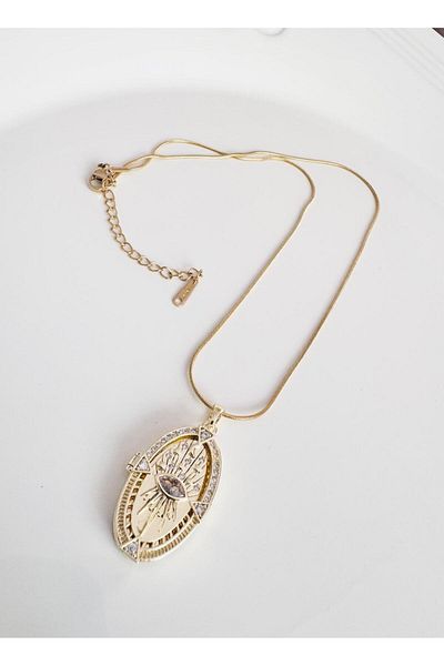DEVİ fashion Steel Eye Figured Opened Locket Necklace 40 cm