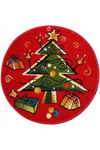 Covorexpert Round Carpet for Children's Room Christmas 11505-120, 67 x 67 cm, Red, 9 mm Thread, Anti-Allergic