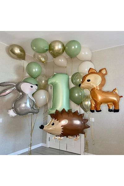 DÜVENCİ TİCARET Jungle Animal Theme Foil Balloons Rabbit Hedgehog Deer