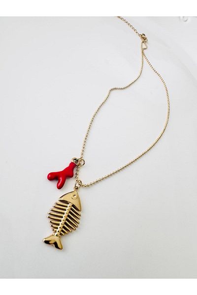 DEVİ fashion Steel Fish Necklace 40 cm