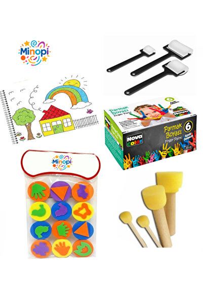 Minopi Parmak Boyama Seti , Resim Defteri, Parmak Boyası, Eva Süngeri , Resim Fırçası , Rulo Süngeri