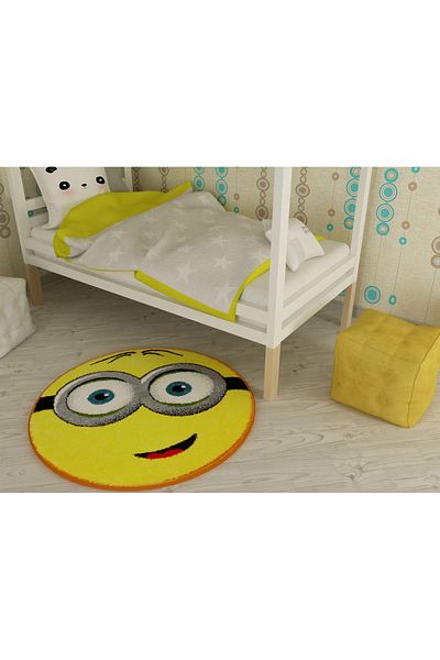 Kolibri Round Carpet for Children's Room Covorexpert Minion 11086-150, 67 x 67 cm, Yellow, 9 mm Thread, Anti-Allergic