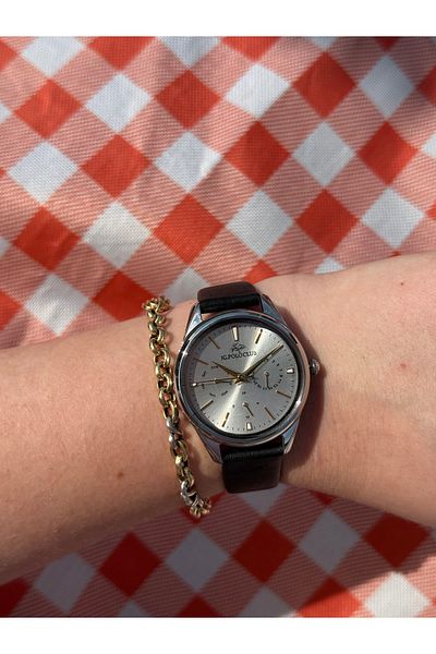 JG. Polo Club Jg.Polo Club Black Color Function Leather Cord Steel Color Do Not Change Women's Watch