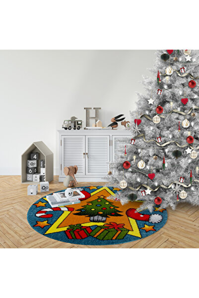 Kolibri Round Carpet for Children's Room Christmas 11092-140, Blue, 9 mm Thread, Anti-Allergic