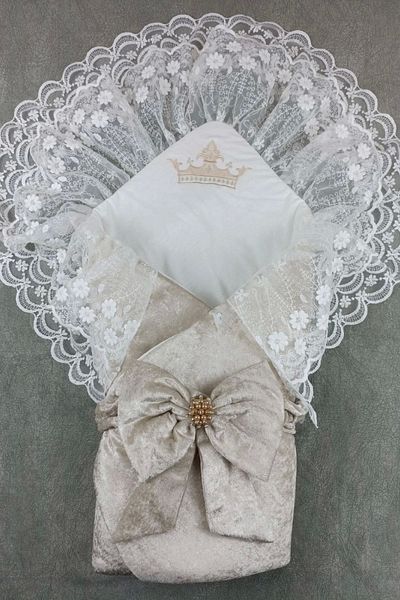 shopwave Newborn Palace Velvet Crown Embroidered Pearl Bow Double Lace Veil Trilux Swaddle Baby Blanket