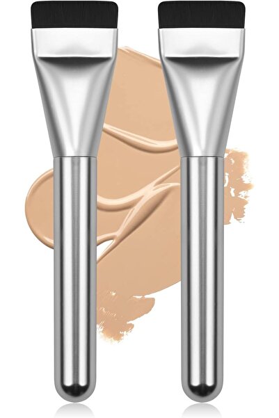 Generic 2Pcs Flat Foundation Brush - Silver & Silver