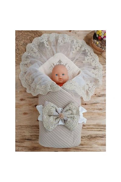 shopwave Newborn Lamb Crown Embroidery Laced Bow and Veil Prism Stone Unisex Swaddle Baby Blanket