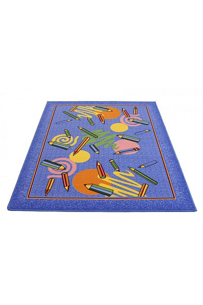 PRİNT Covor Camera Copii Covorexpert Creioane 1127w5, 150 x 200 cm, Albastru, Antialergic
