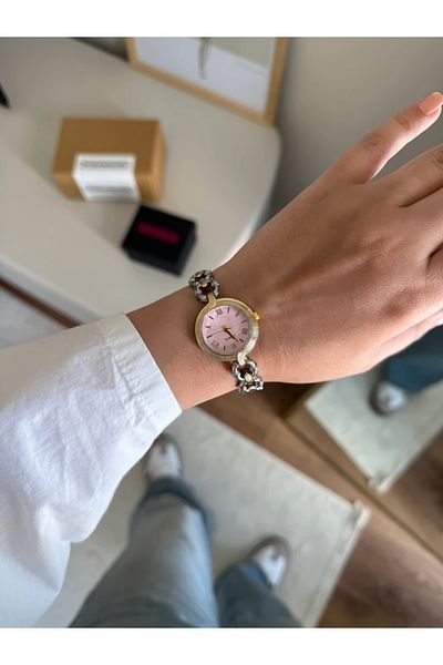 RoseandRoses Twina Ring Design Cord Women Wrist Watch Gold-Silver (Pink Dial)