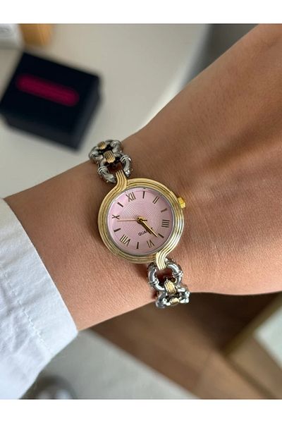 RoseandRoses Twina Ring Design Cord Women Wrist Watch Gold-Silver (Pink Dial)
