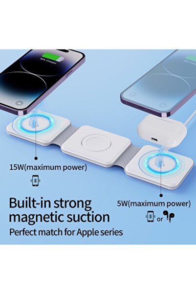 Juls Ασύρματα ακουστικά Incarcator 3 σε 1, Iphone Apple Watch Airpods Samsung, 30 W, Γρήγορη φόρτιση, Μαγνητικά, Λευκό