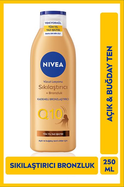 NIVEA Q10 Firming and Bronzing Body Lotion 250ml, Moisturizing, Gradual Tan, Supple Skin