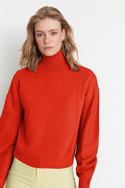 Trendyol Collection Pomegranate Flower Basic Turtleneck Knitwear Sweater Twoaw21Kz0485