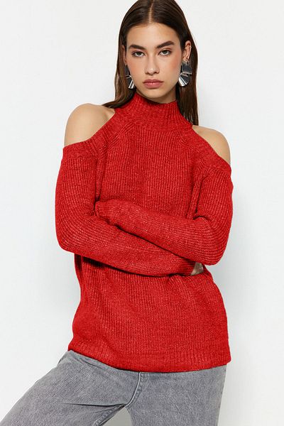 Trendyol Collection Red Lurex Window/Cut Out Detailed Knitwear Sweater Twoaw20Xs0006