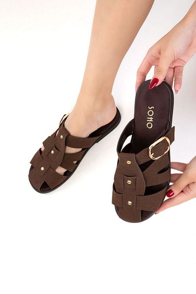 SOHO Brown Suede Women's Slippers 20747