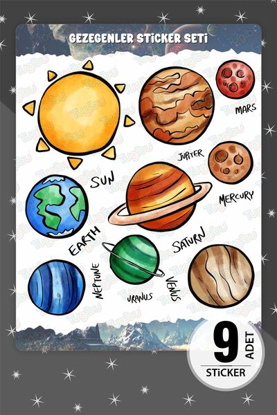 TUGİBU Planets Sticker Set, Planet Sticker, 9 Pieces Planet and Space Stickers