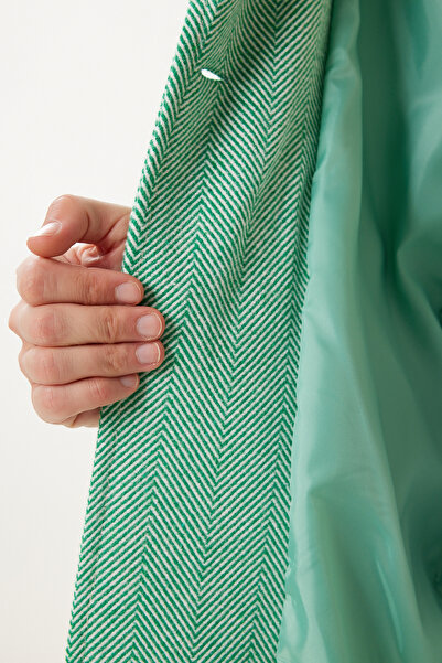 Happiness İstanbul Női zöld duplasoros galléros szőrme kabát DD01367