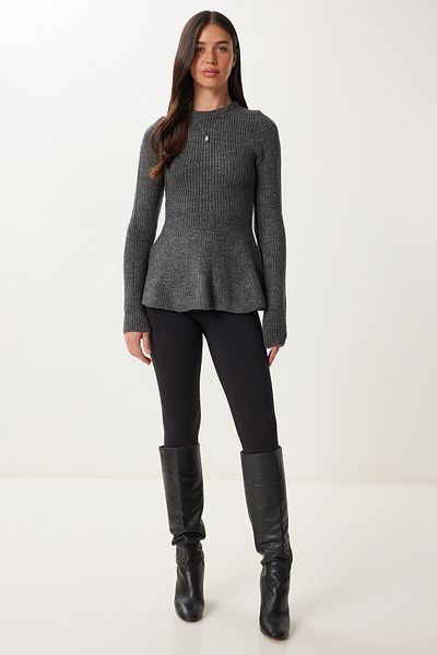 Happiness İstanbul Women's Anthracite Flounced Knitwear Sweater Yy00256