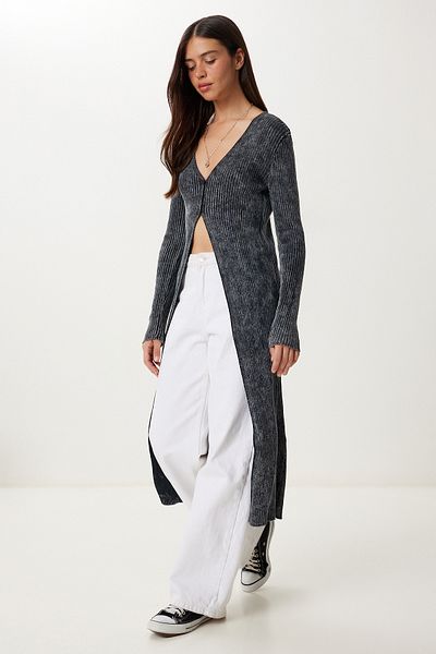 Happiness İstanbul Women's Anthracite Washed Long Knitwear Cardigan Ns00461