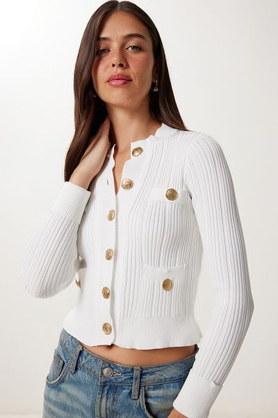 Happiness İstanbul Women's Ecru Stylish Buttoned Knitwear Cardigan Yy00251