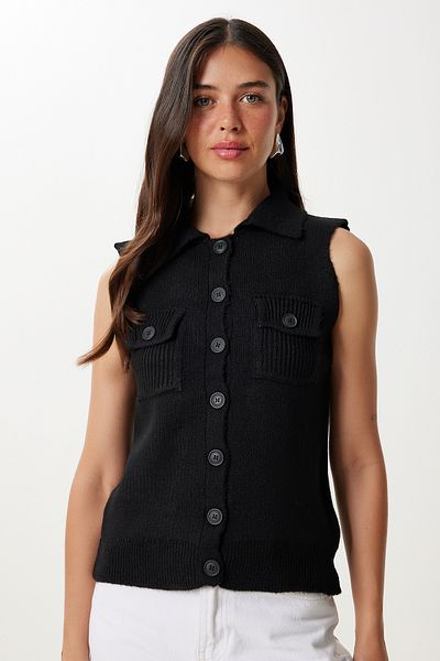 Happiness İstanbul Women's Black Polo Neck Knitwear Vest Yy00244