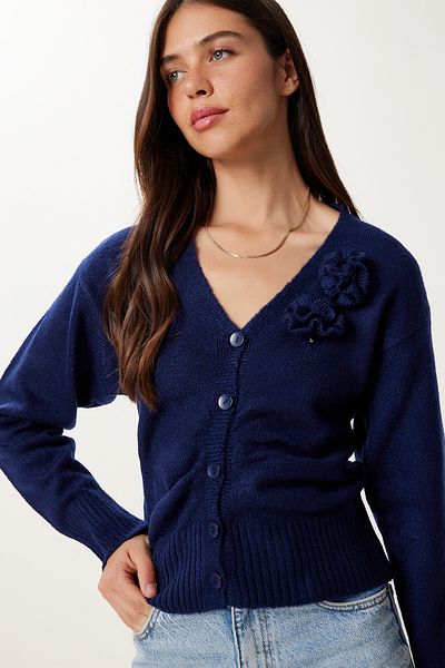 Happiness İstanbul Women's Navy Blue Floral Detailed Knitwear Cardigan Yy00250
