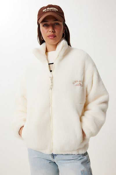Happiness İstanbul Women's Bone Embroidery Embroidered Plush Coat Dd01369