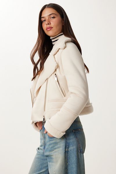 Happiness İstanbul Women's Stone Faux Fur Nubuck Jacket Dd01371