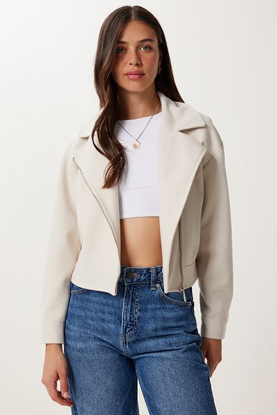 Happiness İstanbul Women's Stone Pocket Short Cashmere Jacket Dd01372