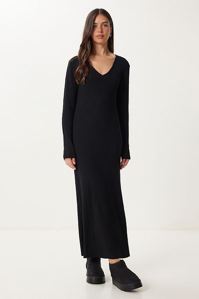 Happiness İstanbul Women's Black Long Stretchy Knitwear Dress Yy00247