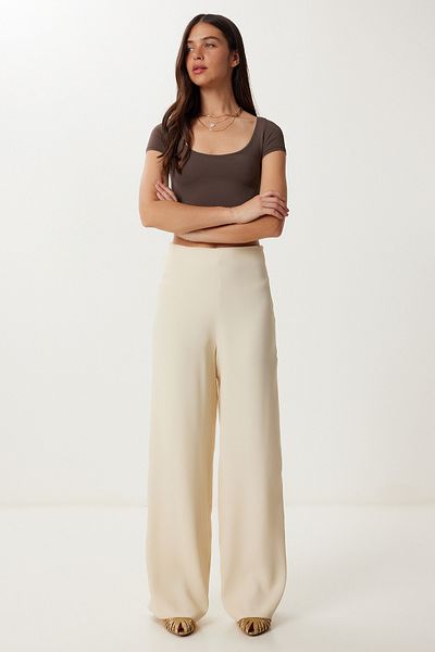 Happiness İstanbul Women's Cream Draped Summer Viscose Trousers Wf00159