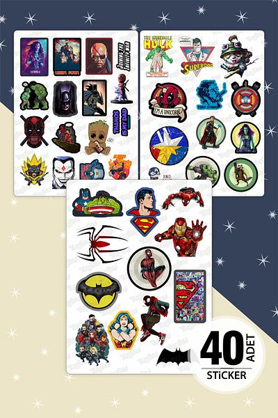 TUGİBU Marvel Sticker Set, Super Heroes Themed Sticker Set, 40 Pieces Marvel Stickers